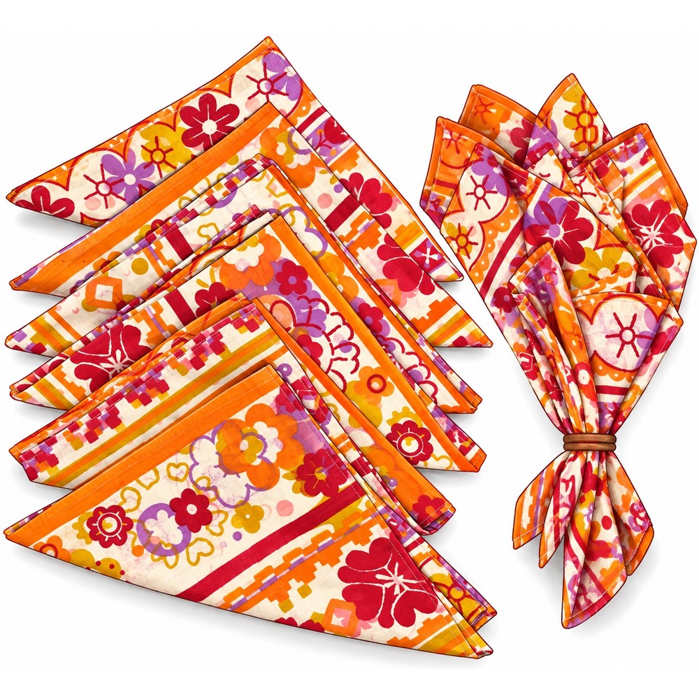 Juego de servilletas de tela decorativas , base color crema y un estampado